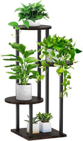 4 Tier Plant Stand Indoor, Metal Wooden Tall Plant Shelf Flower Pot Stand for Multiple Plants, Corner Flower Holder Plant Display Rack for Living Room Balcony Patio Garden (Black)
