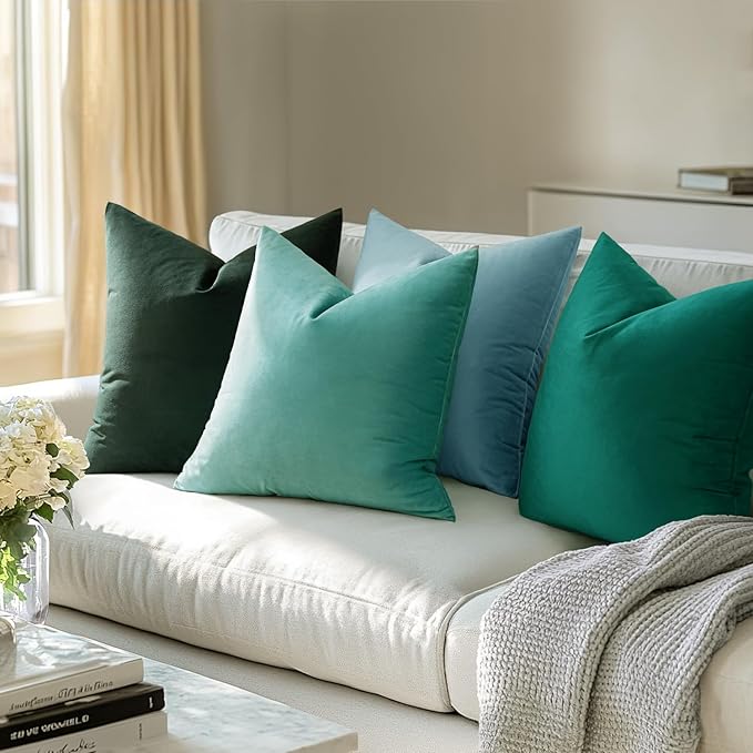 MIULEE Velvet Throw Pillow Covers 18x18 Inch, Pack of 2 -Aqua Green, Soft Solid Decorative Pillow Covers Square Cushion Cases Farmhouse Modern Home Decor for Spring Couch Sofa Bedroom Living Room
