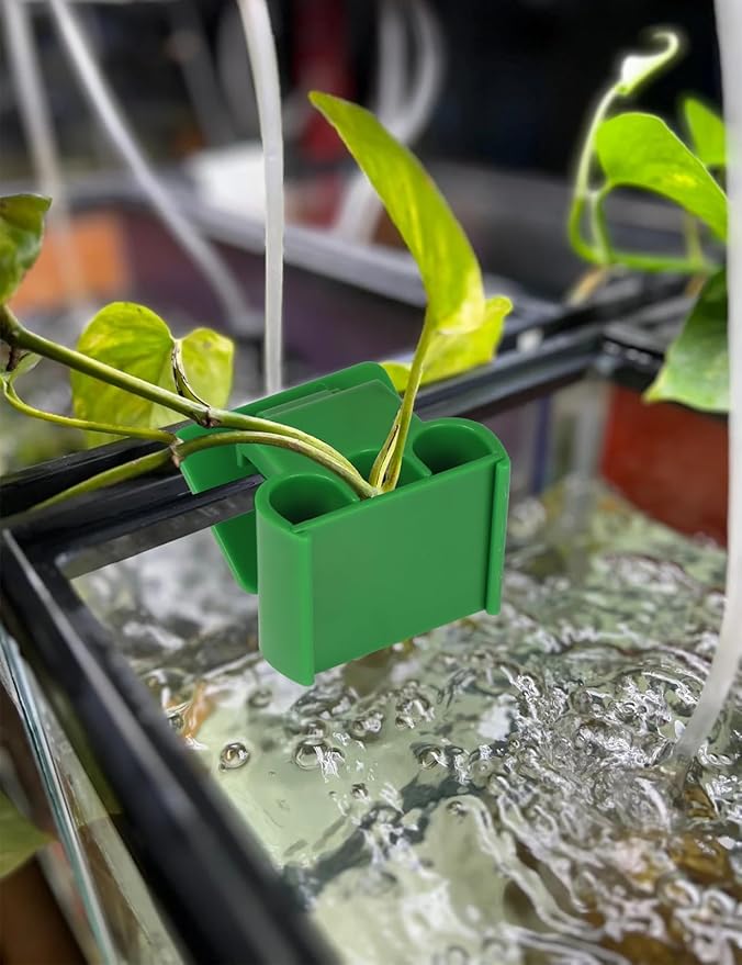 2 Pk Upgraded Aquarium Plant Holder, 3-Hole Hanging Holder with Clip, Suitable for Fish Tank Decoration, Green