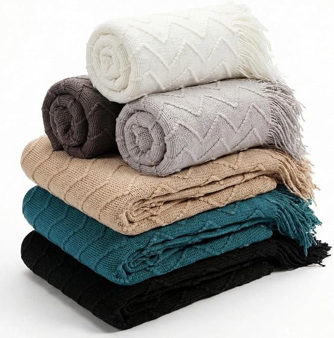 Buryeah 6 Pack Boho Knitted Throw Blankets with Tassels 50x60 Soft Warm Throws Bulk for Wedding Guests Housewarming Employee Teacher Appreciation Gifts Cozy Farmhouse Home Decor (Neutral Color)