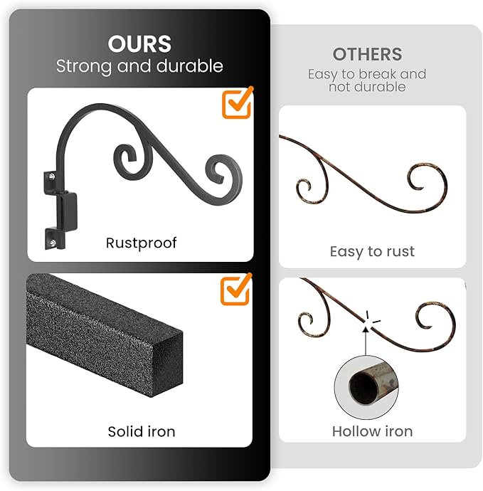 Swivel Plant Hangers Outdoor: 2 Pack 16 Inch Metal Hanging Plant Bracket Sturdy Wrought Iron Plant Hooks Indoor Wall Mount for Hanging Bird Feeders, Lanterns, Flower Baskets, Wind Chimes, Black