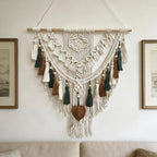 lokeisna Macrame Wall Hanging, Woven Tapestry Beige & Dusty Rose Handmade Craft Macrame Wall Decor, Gallery & Nursery, Size 37.4” Lx27.5” W Brown Green