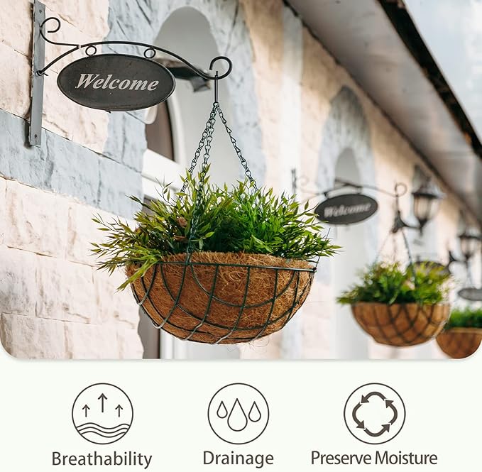 GreatBuddy 4 Pcs Coconut Hanging Basket Liners 14 Inch, Sturdy Round Coco Liners for Planters, Perfect Replacement for The Old, 100% Natural, Easy to Straighten Out