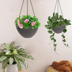 Hanging Planters for Indoor Plants 3 Pack - 7/8/10 Inch Plastic Hanging Pots with Water Sieve Mesh, Small Hanging Pots for Home Garden, Porch, Balcony & Patio Decor, Black