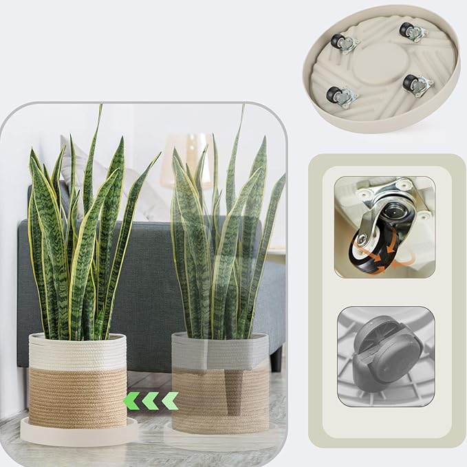 2 Pack Plant Caddy with Wheels,10" Rolling Plant Stand 165 LBS Heavy Duty with Hidden 360 ° Rotating Silent Wheel Wheels for Outdoor Indoor Large Plant Pots, Flower Pot, Patio