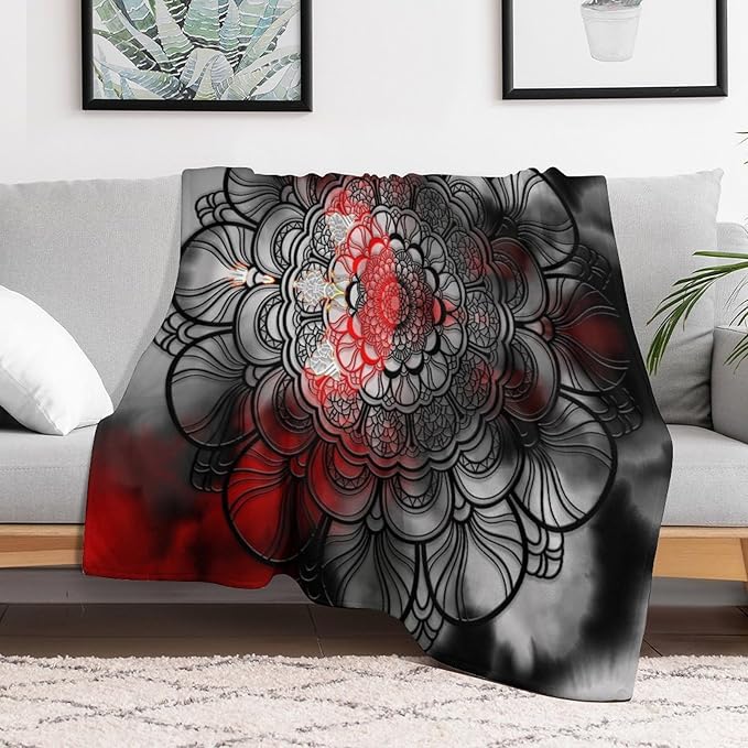 Black Red Mandala Throw Blanket Abstract Yellow Red Black Boho Floral Modern Blanket for Sofa Bed Couch Chair Or Dorm 40"x50"