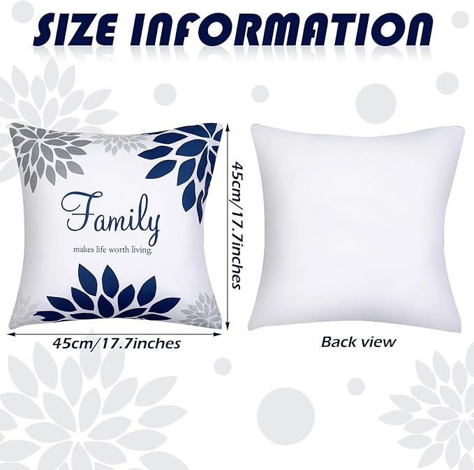 Tatuo 4 Pcs Flower Pillow Covers Square Spring Pillow Cushion Cases 18 x 18 Inch Family Faith Hope Love Words Decorative Summer Winter Cushion Case for Bed Couch Sofa Living Room(Gray Series)