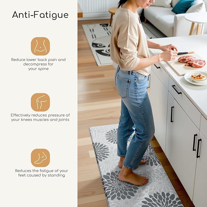 MAYHMYO Kitchen Mats for Floor - Kitchen Anti Fatigue Mat Set of 2 - Non Slip Cushioned Rugs for Standing
