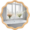 FUIN 20" Round Rattan Wall Mirror, Scalloped Wavy Wicker Frame – Handwoven Natural Boho Decor for Bathroom Vanity, Nursery & Entryway – Distortion-Free Glass