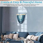 Boho Chic Wooden Bead Garland Wall Hanging Tapestry, Handcrafted Home Décor Inspired by Nature, Suitable for Living Room, Bedroom, Entryway, Nursery, Apartment & Dorm (Coastal Breeze Ombre, 12 inches)