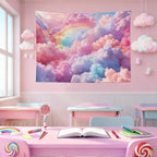LB Pink Cloud Tapestry Pastel Cloud with Rainbow Sky on Colorful Background Tapestry Wall Hanging Aesthetic Nature Wall Decor for Bedroom Living Room Dorm 60Wx40L Inches