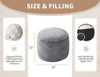 Round Ottoman Foot Rest for Couch 20"x15" Foot Stool Ottoman Pouf with Foam Chunk Filling Small Ottomans Foot Stools Poufs for Living Room Dark Grey Poof Hassocks and Ottomans Soft Foot Rest for Chair
