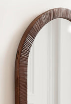 Kate and Laurel Rahfy Boho Arched Rattan Mirror; 20 x 30; Brown; Decorative Arch Wall Mirror with Authentic Rattan Frame for Vanity Bathroom Mirror