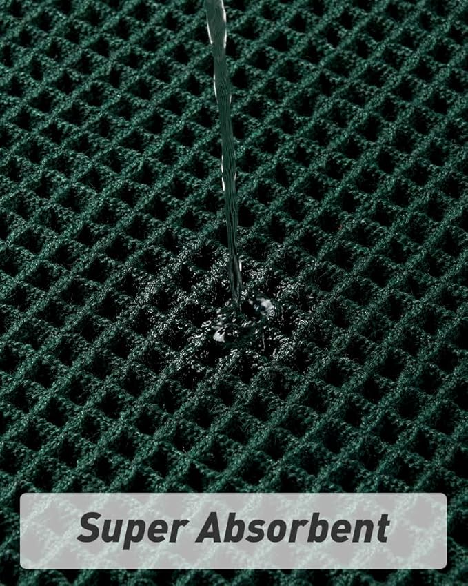 AMOAMI Upgraded Waffle Bath Mat, Super Absorbent Non Slip Bath Mats for Bathroom Floor, Machine Washable Bathroom Rugs with Tassels, Rubber Backed Bathroom Mats, Ultra Soft, 24" x 36", Dark Green