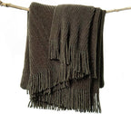 lifein Throw Blanket for Couch, Soft Boho Decor Bed Throw,Cozy Brown Knitted Chenille Small Farmhouse Lightweight Throw (Brown,50 * 60")
