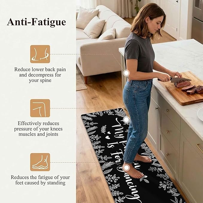 Kitchen Rug Mats for Floor Cushioned Anti Fatigue Black and White Kitchen Rugs Sets of 2 Botanical Non Slip Waterproof Comfort Memory Foam Standing Floor Mat for Office Laundry Sink Desk
