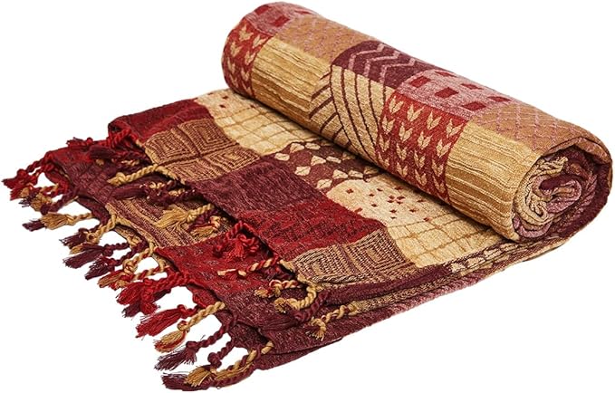 amorus Bohemian Throw Blanket (Red Plaid, 60 x 75 in)
