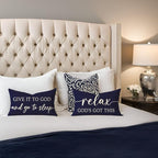 Christian Pillow Covers 12x20 for Bed Set of 2 – Navy Blue Faith Lumbar Cushion Case – Give It to God and Go to Sleep/Relax God’s Got This – Inspirational Gift for Him