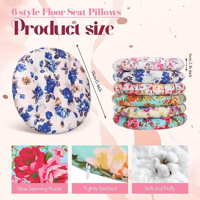 6 Pcs Boho Floor Pillow Cushions Seating 15 x 15 Inches Boho Floor Pillow Round Seat Reading Chair Cushions Yoga Mandala Meditation Pouf for Classroom Home School Playing Supplies