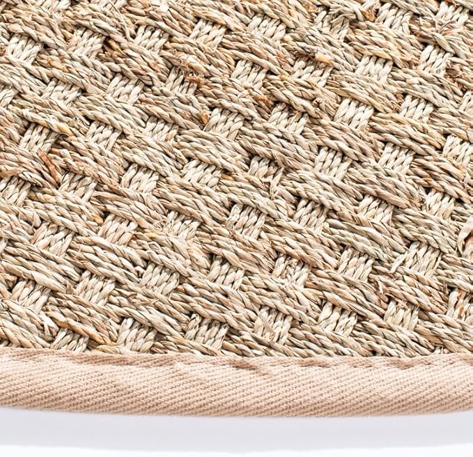 SAFAVIEH Area Rug 4' Round - Natural Fiber Collection - Natural & Beige, Seagrass, Basketweave Pattern with Border (NF114A)