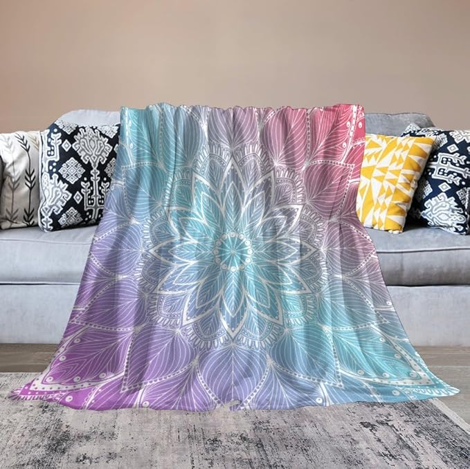 Boho Mandala Floral Throw Blanket Bohemian Flower Blanket for Sofa Bed Couch Chair Or Dorm 50"x60"