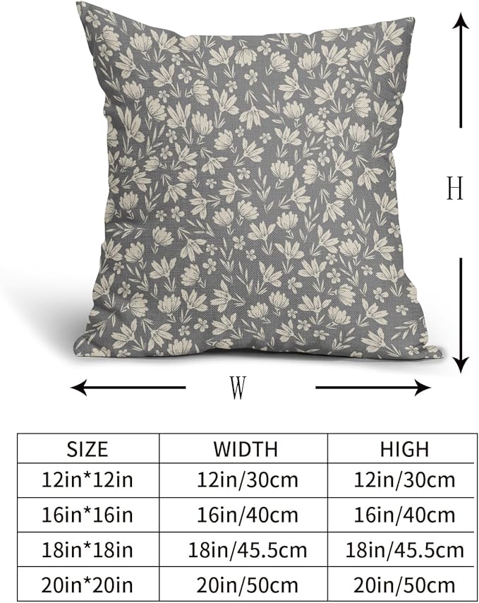 Grey Gray Pillow Covers 22x22 Set of 2 Vintage Floral Rustic Old Style Cute Flower Print Decorative Outdoor Pillowcases Seasonal Farmhouse Throw Cushion Case Decor for Couch Sofa Bed