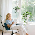 2 Pack Macrame Plant Hanger with Grow Light: Boho Hanging Planters with Light for Indoor Plants, Ideal for Apartments, Small Spaces, Low-Light Rooms (GrowPro Spectrum)