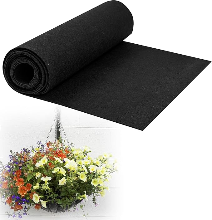 12x40 Inch Black Felt Planter Liner Roll Non-Woven Breathable Fabric Planter Basket Liner Reusable Coco Liner Alternative for Hanging Basket, Window Box, Raised Garden Bed, Indoor & Outdoor Planting