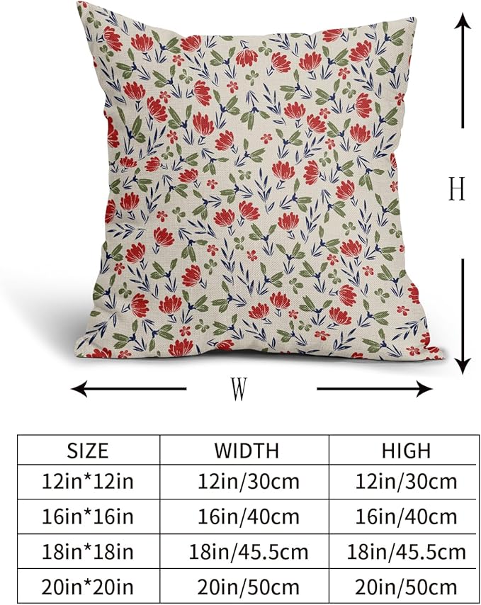 4th of July Floral Pillow Covers 20x20 Set of 2 Vintage Rustic Old Style Navy Blue Red Green Flower Print Decorative Outdoor Pillowcases Patriotic Throw Cushion Case Decor for Couch Sofa Bed