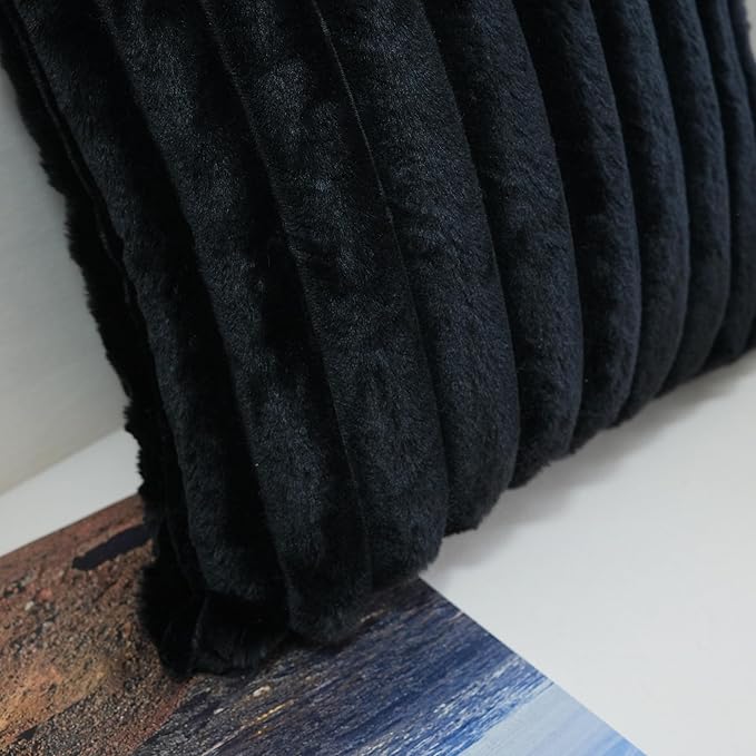 JOJUSIS Pack of 2 Faux Fur Plush Decorative Throw Pillow Covers Couch Cushion Case Soft Pillowcases (Black, 18 x 18-Inch)