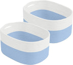 Cotton Rope Storage Basket, 15x10x9 Inches, Woven Basket for Shelves, Clothes, Towels, Books, and Laundry, White Blue (2 Pack)