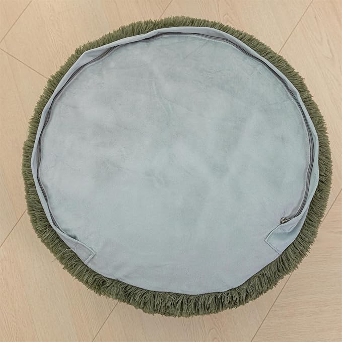 Stuffed Pouf Ottoman with High Density Foam Filler Plush Fiber Stool Foot Stool Storage Ottoman 20 * 12''Floor Pouf Foot Rest for Living Room (Green Pouf with Filler)