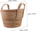 1Pcs Woven Seagrass Plant Basket with Handles Natural Round Storage Basket for Indoor Plants Versatile Home Decor Rattan Flower Pot Nordic Design