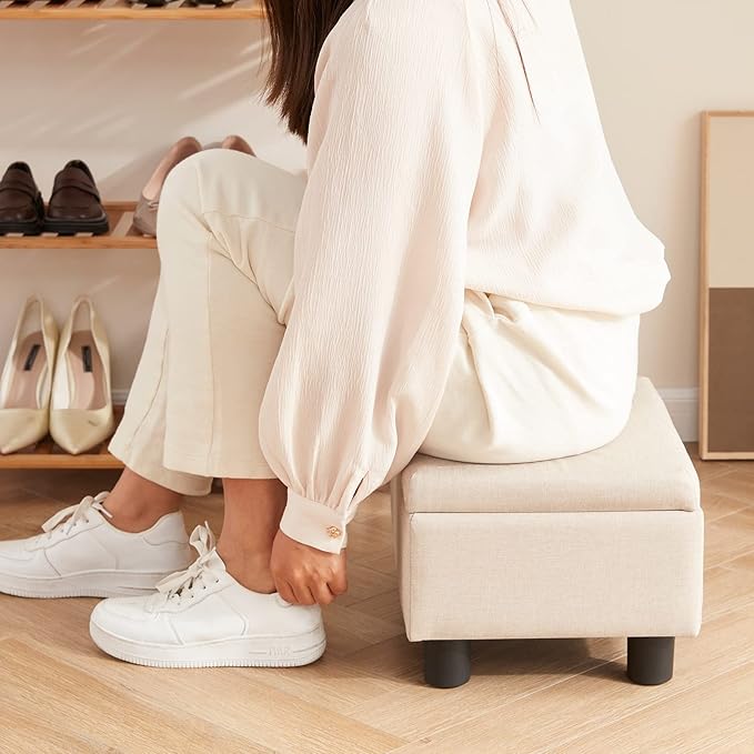 Small Foot Stool Under Desk Foot Stools Ottoman Footstool Foot Stools Small Footstools Foot Stool for Living Room Foot Rest 15" W x 12" D x 9.5" H Linen Beige
