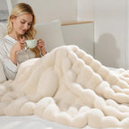 NEXHOME PRO Faux Fur Throw Blanket, Ultra Soft Cozy Warm Fuzzy Fluffy Plush Reversible Blanket for Couch, Sofa, Bed, Home Decor Gift, Beige 5060