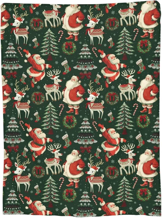 Santa Throw Blanket Soft Flannel Blanket 60"x50" in Bed Blanket Home Decor for Room Sofa Couch All Season