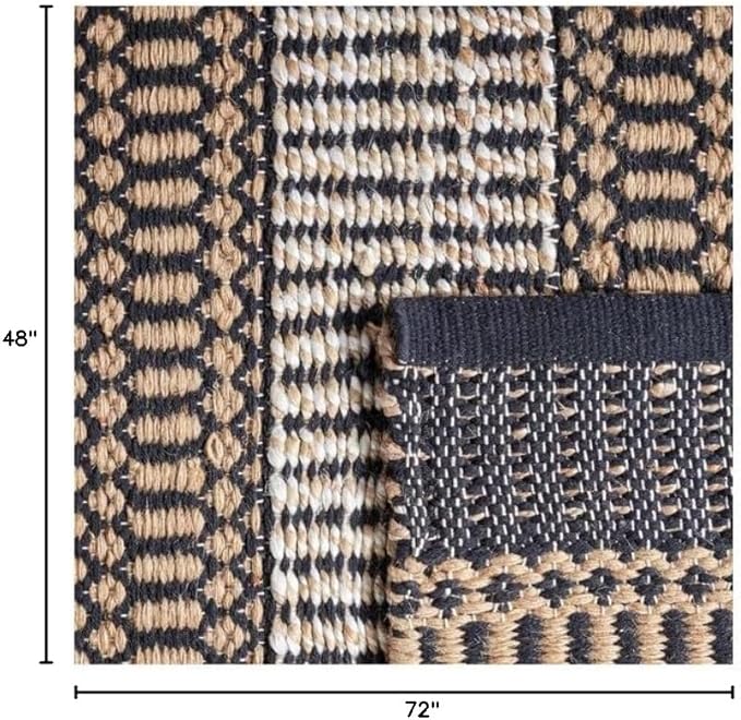 SAFAVIEH Natural Fiber Collection Accent Rug - 4' x 6', Black & Natural, Handmade Flat Weave Stripe Jute & Cotton, Ideal for High Traffic Areas in Entryway, Living Room, Bedroom (NFB652Z)