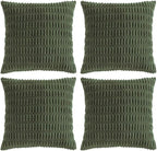 Fancy Homi 4 Packs Boho Olive Green Decorative Throw Pillow Covers 16x16 Inch for Couch Bed Sofa, Rustic Modern Farmhouse Home Decor, Soft Plush Corduroy Cute Square Cushion Case 40x40 cm