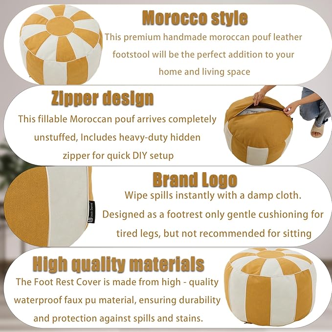 Louis Donné Unstuffed Pouf Ottoman Foot Rest Cover Waterproof Tech Fabric Small Ottoman with Storage Multifunctional Folding Pouf Cover for Living Room, Bedroom or Balcony ONLY Cover