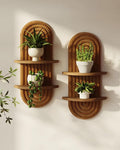 Bamworld Boho Wall Decor Brown Plant Wall Shelf, Mid Century Modern Decor Hanging Plant Shelf, 2-Tier Wooden Floating Shelves for Home, Bathroom Bedroom Living Room, Office Planter Decoration 2 pcs