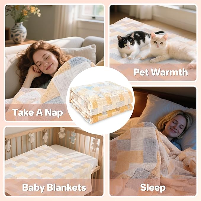 47x39 Inch Throw Blanket for Couch - Ultra-Cozy Soft Fleece Lightweight Blanket for Travel, Bedroom Camping Boho Cute Summer Design for All Seasons, as Gift, Cozy Home Decor Accessory