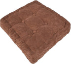 ChezMax Floor Pillow & Cushion, Large Meditation Chair Cushion, Thick Square Seat Pad, Soft Velvet Tufted Seating Pouf for Indoor/Outdoor Yoga Bench Rocking Chair Room Tatami Sofa, Coffee 18"x18"