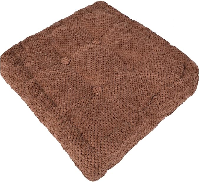 ChezMax Floor Pillow & Cushion, Large Meditation Chair Cushion, Thick Square Seat Pad, Soft Velvet Tufted Seating Pouf for Indoor/Outdoor Yoga Bench Rocking Chair Room Tatami Sofa, Coffee 18"x18"