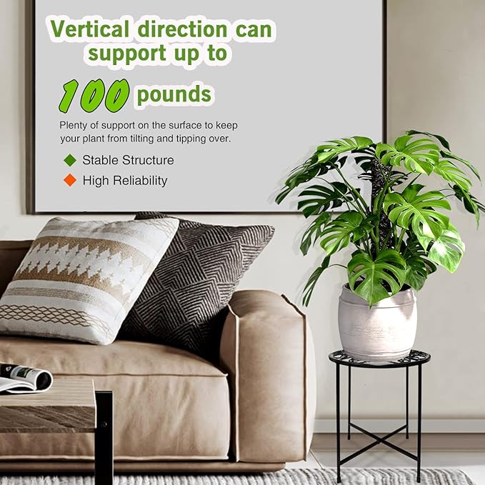 15" Tall Metal Plant Stand, 11" Wide Round Plant Stand for Flower Pots Up to 100lbs, Rustproof Iron Plant Holder for Indoor Outdoor Use, Easy Assemble Flower Stand for Home Garden Display Greenery