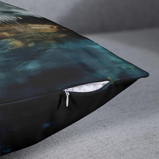 Emvency Set of 4 Throw Pillow Covers Modern Abstract Messy Teal Turquoise Black and Brown Retro Painting Decorative Pillow Cases Home Decor Standard Square 16x16 Inches Pillowcases