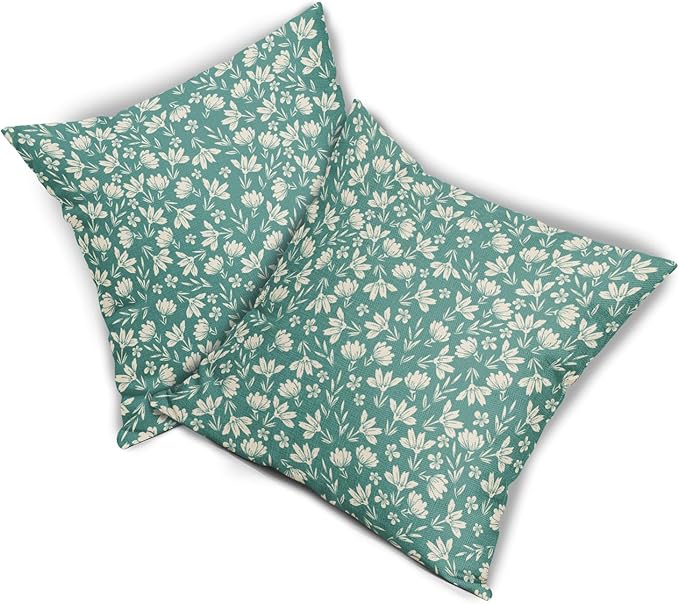 Aqua Pillow Covers 22x22 Set of 2 Vintage Floral Rustic Old Style Cute Flower Print Decorative Outdoor Pillowcases Seasonal Farmhouse Throw Cushion Case Decor for Couch Sofa Bed