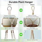 USLAI Macrame Plant Hanger Indoor Outdoor, Fits 4 to 15 Inch Pots, Strong Hanging Planter Holder, Boho Home Decor, 35+35 Inch, Ivory+Red Bead, Set of 2 (POTS NOT Included)