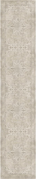 GENIMO 2X10 Washable Vintage Runner Rug for Hallway, Non-Slip Low Pile Chenille Print Rug, Soft Rugs for Indoor Entryway Kitchen Corridor, Linen & Taupe