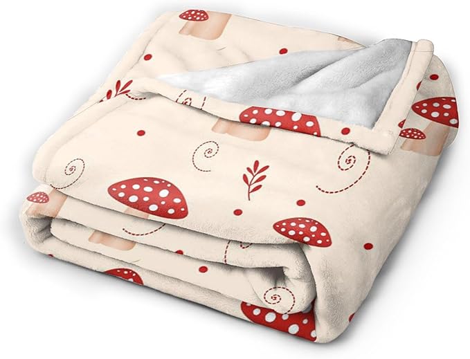 Mushroom Throw Blanket, Mushrooms Blankets, 320GSM Fluffy Cozy Soft Warm Plush Lightweight Decorative Blanket Gifts for Women Men Girls Boys Kids Baby (Mushrooms 2, 50"x40")