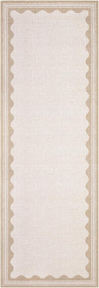 Scalloped Beige 2.5x8 Runner Rug for Hallway Washable Kitchen Rugs Non Slip Solid Modern Minimalism Soft Low-Pile Scalloped Indoor Carpet for Entryway Laundry Room Floor Mats